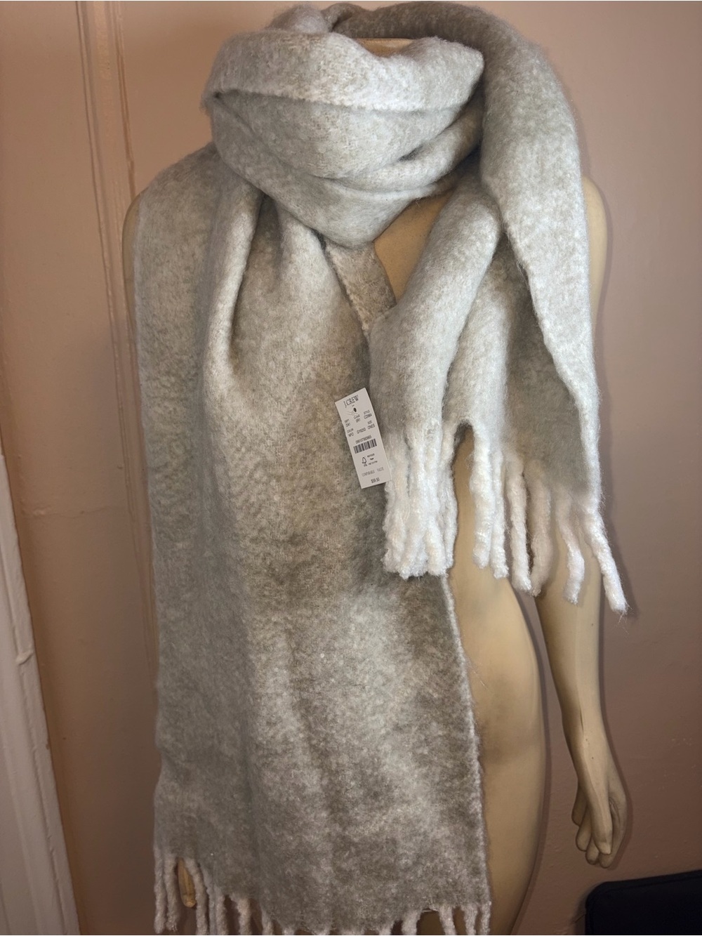 J. Crew Gray and White Ombre Fringe Scarf NWT